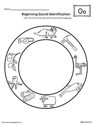 Short Letter O Beginning Sound Color Pictures Worksheet