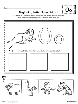 Practice matching the picture that represents the beginning sound of the short letter O with the correct letter shape.