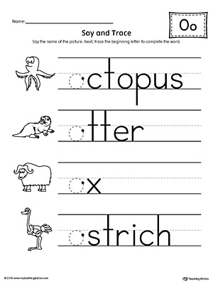 Say and Trace: Short Letter O Beginning Sound Words Worksheet