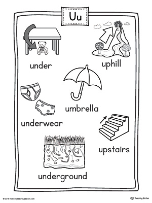 Short Letter U Word List with Illustrations Printable Poster