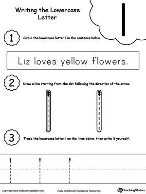 Practice writing alphabet lowercase letter L in this printable worksheet.
