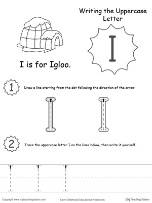 Help your child practice writing the uppercase letter I with this printable worksheet.