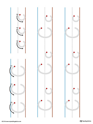 Practice writing the lowercase and uppercase letter C with this printable writing mat.