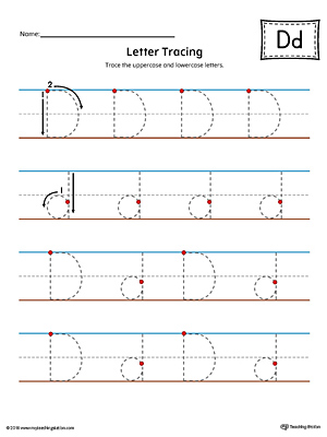 Letter D Tracing Printable Worksheet (Color)