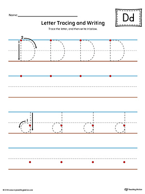 Letter D Tracing and Writing Printable Worksheet (Color)