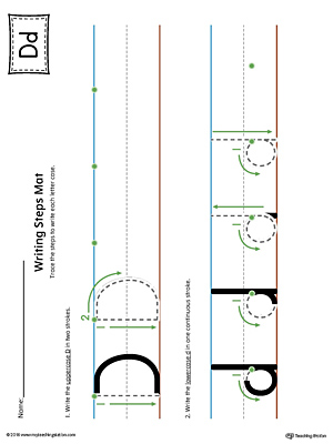 Letter D Writing Steps Mat Printable (Color)