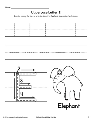 Uppercase Letter E Pre-Writing Practice Worksheet