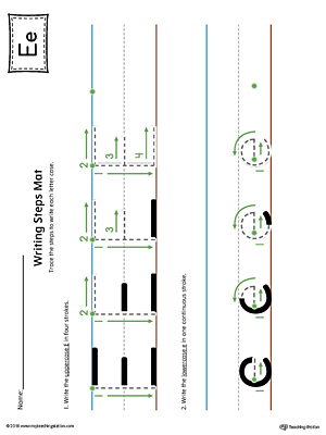 Letter E Writing Steps Mat Printable (Color)