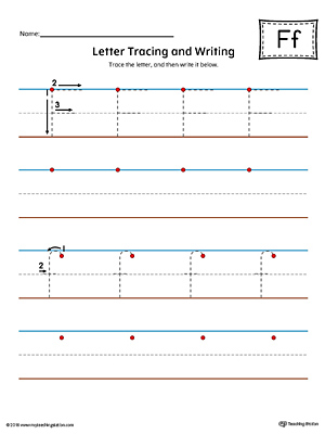 Letter F Tracing and Writing Printable Worksheet (Color)