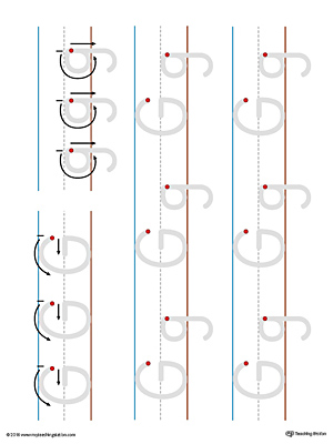 Uppercase and Lowercase Letter G Printable Writing Mat (Color)