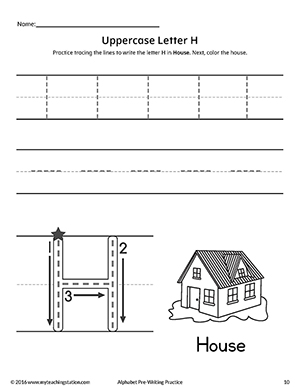 Uppercase Letter H Pre-Writing Practice Worksheet