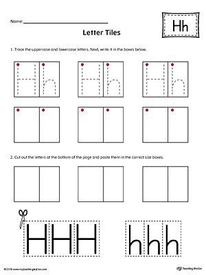 Practice tracing and then writing the uppercase and lowercase letter H with this kindergarten printable worksheet.