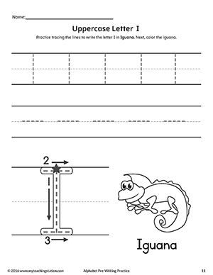 Uppercase Letter I Pre-Writing Practice Worksheet