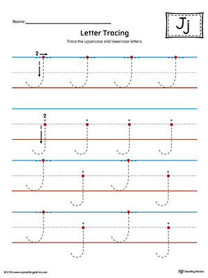 Letter J Tracing Printable Worksheet (Color)