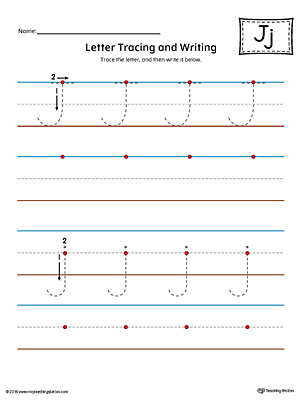 Letter J Tracing and Writing Printable Worksheet (Color)