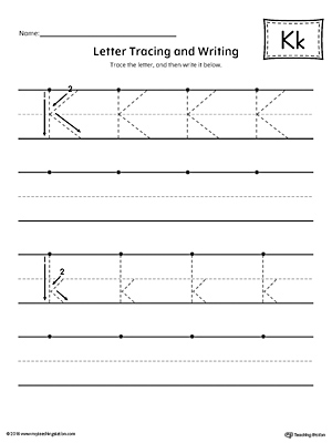 letter k tracing and writing printable worksheet