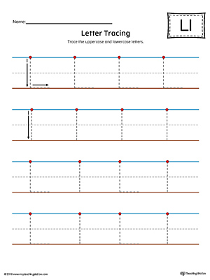 Letter L Tracing Printable Worksheet (Color)