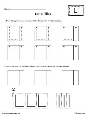 Practice tracing and then writing the uppercase and lowercase letter L with this kindergarten printable worksheet.