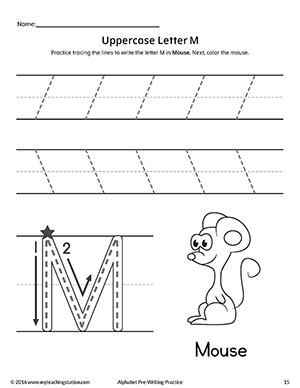 Uppercase Letter M Pre-Writing Practice Worksheet