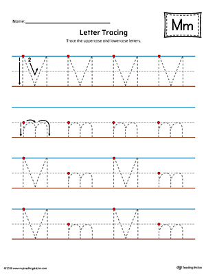 Letter M Tracing Printable Worksheet (Color)