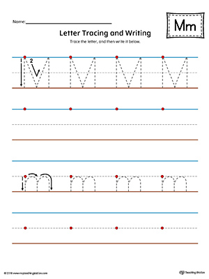 Letter M Tracing and Writing Printable Worksheet (Color)
