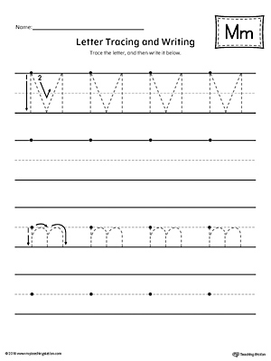 Letter M Tracing And Writing Printable Worksheet Myteachingstation Com