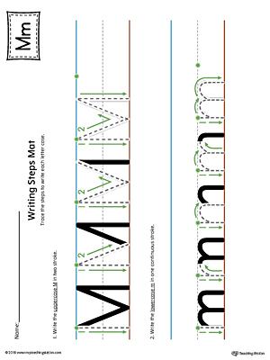 Letter M Writing Steps Mat Printable (Color)