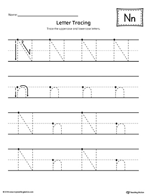 Letter n tracing worksheet