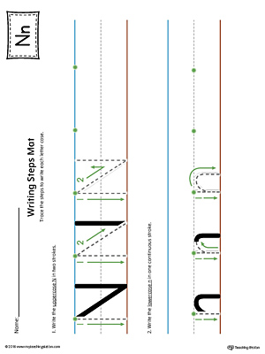 Letter N Writing Steps Mat Printable (Color)