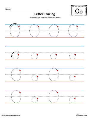 Letter O Tracing Printable Worksheet (Color)