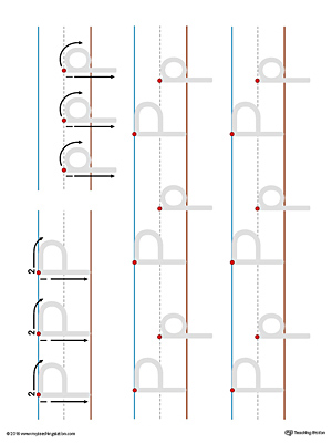 Practice writing the lowercase and uppercase letter P with this printable writing mat.