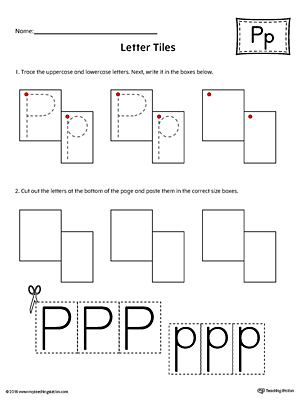 Practice tracing and then writing the uppercase and lowercase letter P with this kindergarten printable worksheet.