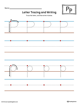 Letter P Tracing and Writing Printable Worksheet (Color