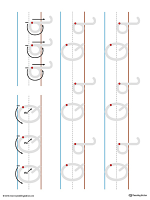 Uppercase and Lowercase Letter Q Printable Writing Mat (Color)