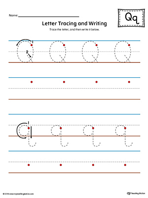 letter q tracing and writing printable worksheet color