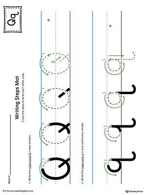 Letter Q Writing Steps Mat Printable (Color)