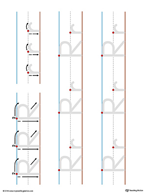 Practice writing the lowercase and uppercase letter R with this printable writing mat.