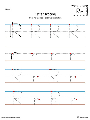 Letter R Tracing Printable Worksheet (Color)