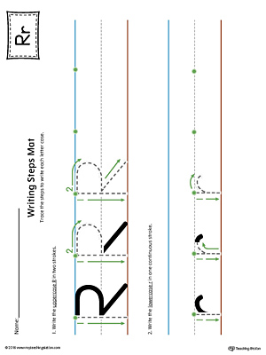 Letter R Writing Steps Mat Printable (Color)