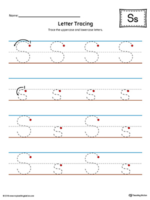 Letter S Tracing Printable Worksheet (Color)