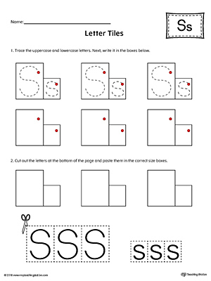 Practice tracing and then writing the uppercase and lowercase letter S with this kindergarten printable worksheet.