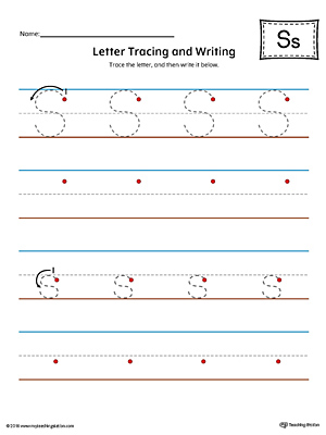 Letter S Tracing and Writing Printable Worksheet (Color)