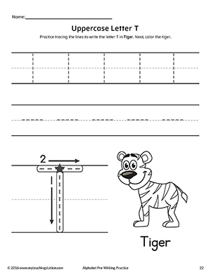 Uppercase Letter T Pre-Writing Practice Worksheet