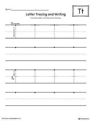 Letter T Tracing and Writing Printable Worksheet