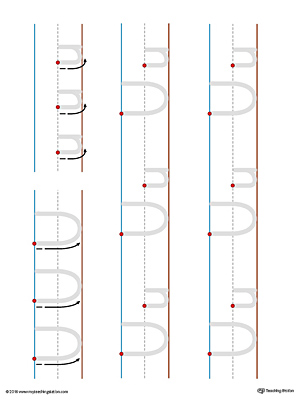 Practice writing the lowercase and uppercase letter U with this printable writing mat.