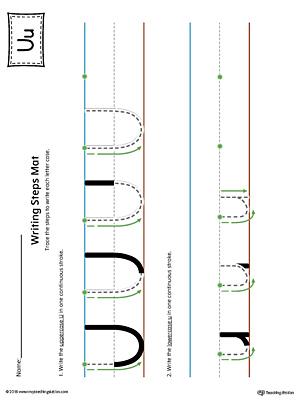 Letter U Writing Steps Mat Printable (Color)