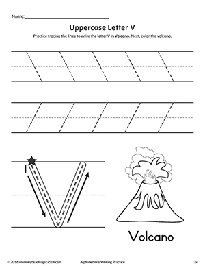 Uppercase Letter V Pre-Writing Practice Worksheet