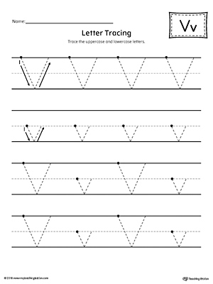 Give your child plenty of writing practice with the Letter V Tracing printable worksheet.