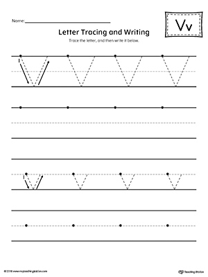 Letter V Tracing and Writing Printable Worksheet