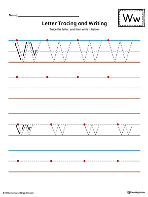 Letter W Tracing and Writing Printable Worksheet (Color)
